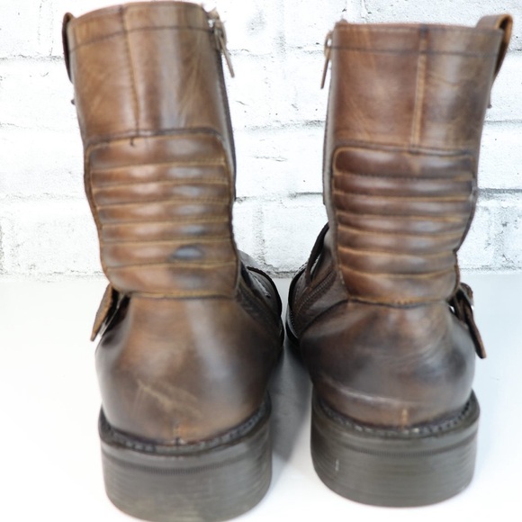 Steve Madden Men’s Harland Harness Size 10 Brown Leather Buckle Zip Up Biker - Picture 4 of 8